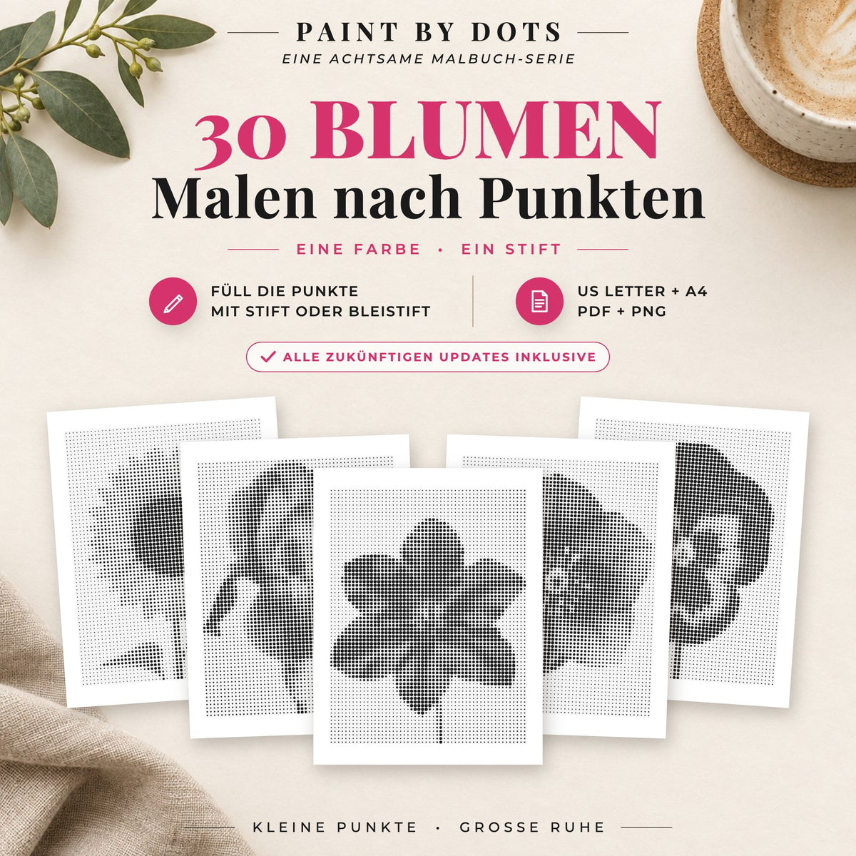 Cover des Punktmalerei-Buchs Blumen mit 30 druckbaren Motiven
