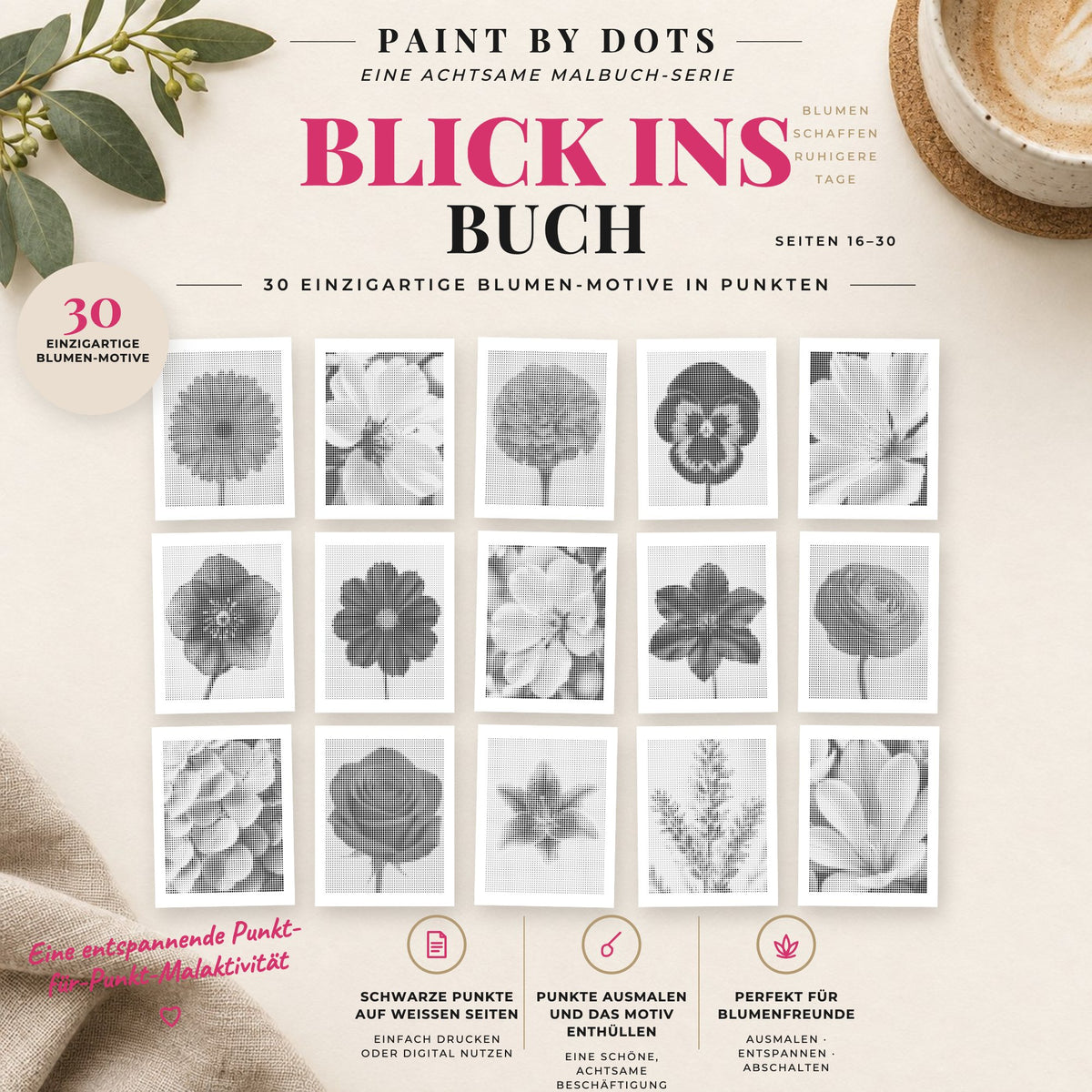 Vorschau der druckbaren Blumen Punktmalerei-Motive, Seiten 16 bis 30