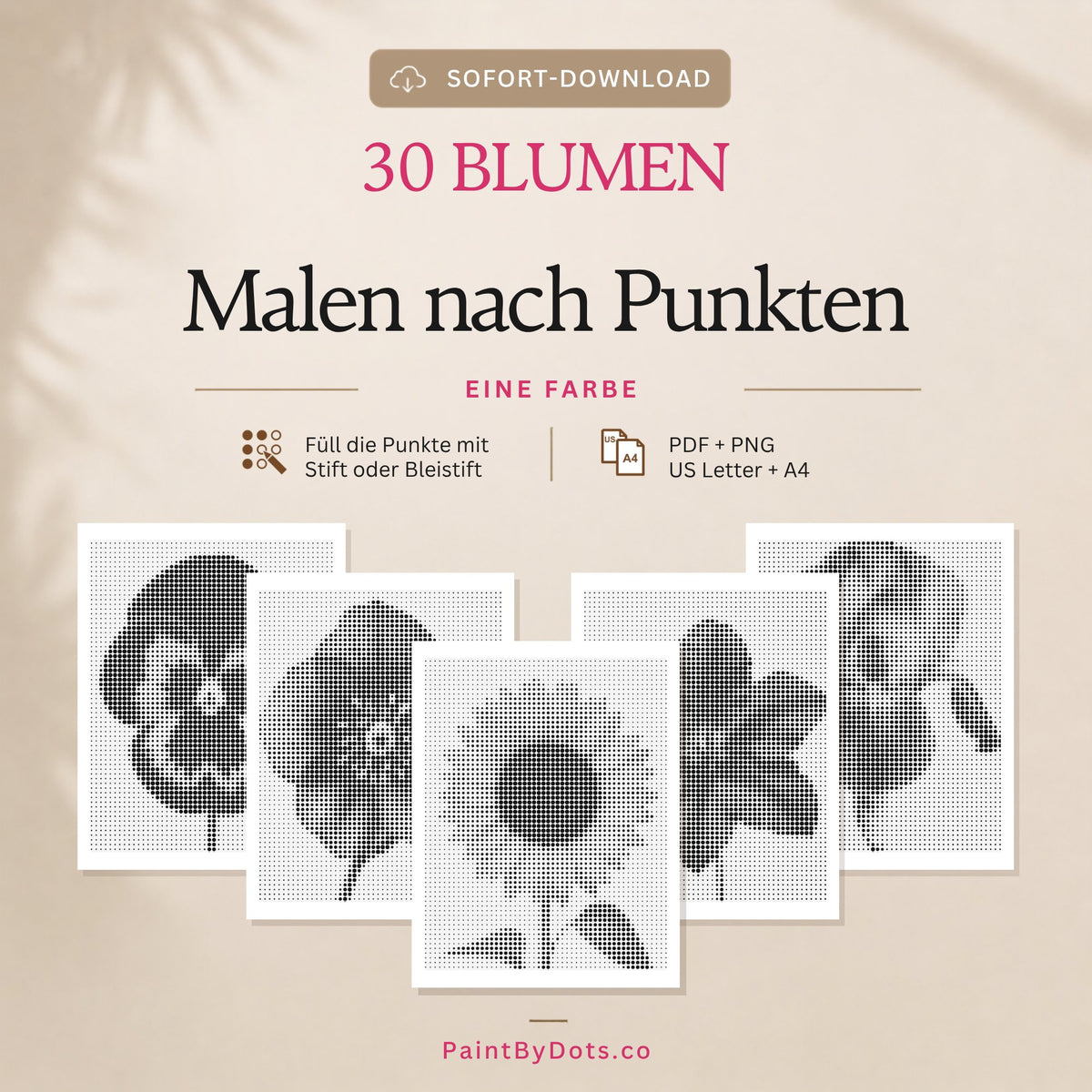 Blumen Punktmalerei als digitaler Download mit 30 druckbaren Seiten (dot painting)