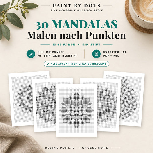 Cover des Punktmalerei-Buchs Mandala mit 30 druckbaren Motiven