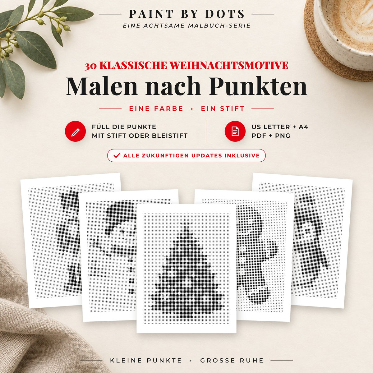 Cover des Punktmalerei-Buchs Einfache Weihnacht mit 30 druckbaren Motiven
