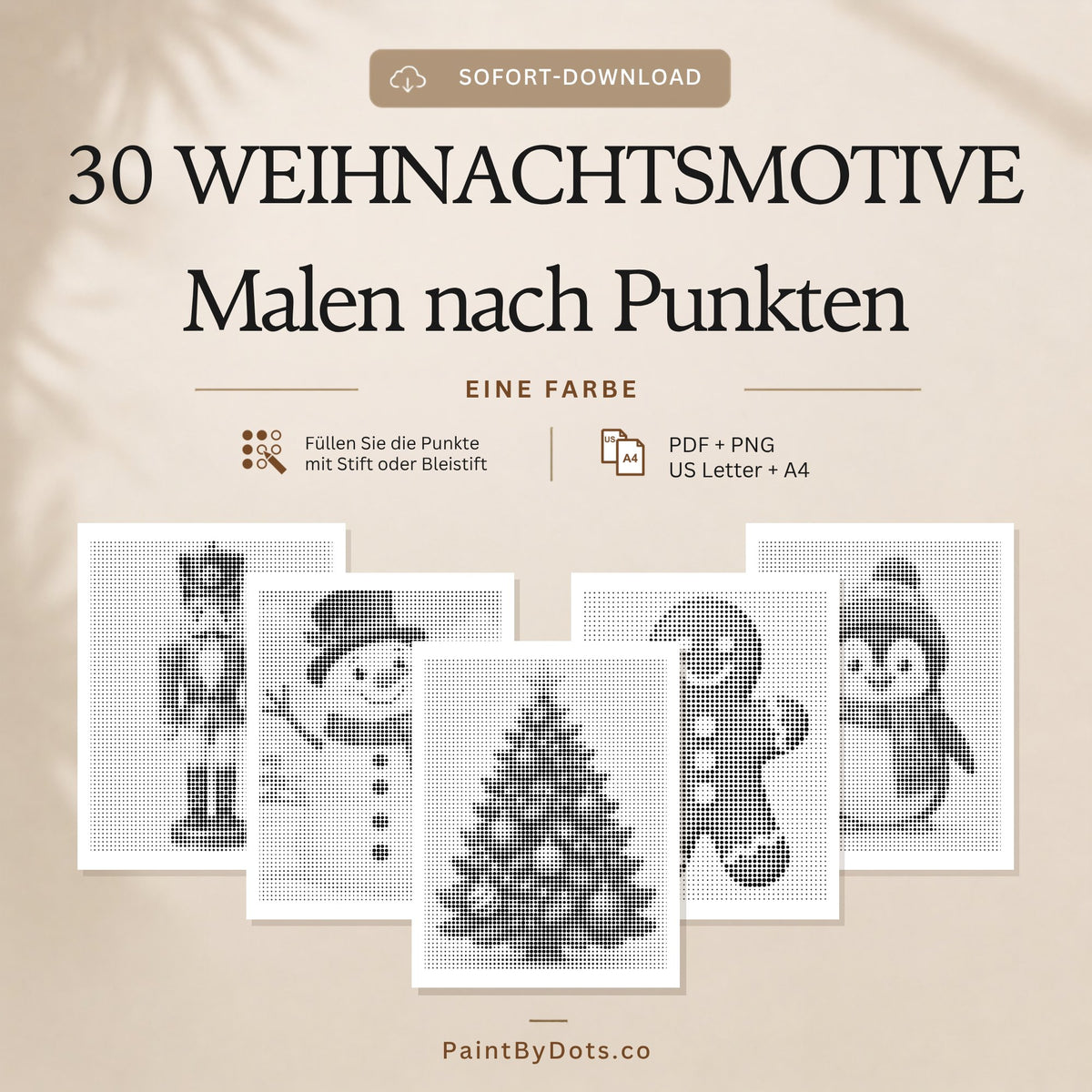 Einfache Weihnacht Punktmalerei als digitaler Download mit 30 druckbaren Seiten (dot painting)
