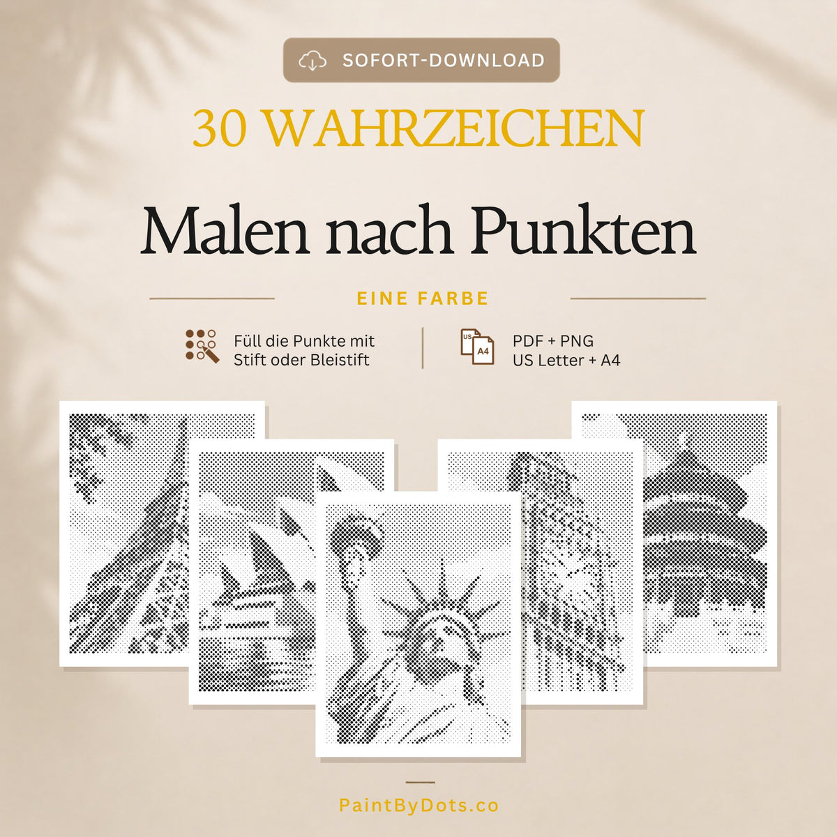 Wahrzeichen Punktmalerei als digitaler Download mit 30 druckbaren Seiten (dot painting)